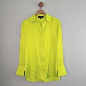 NEW Ser.O.Ya by Retrofête Cayne Silk Shirt - Neon Lime Yellow - XS - $375